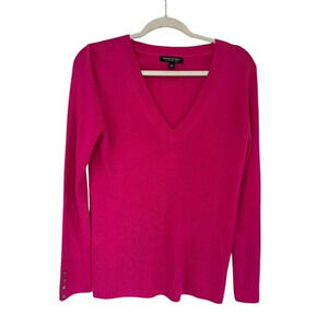Banana Republic Magenta 100% Merino Wool V-Neck Sweater Womens Large Button